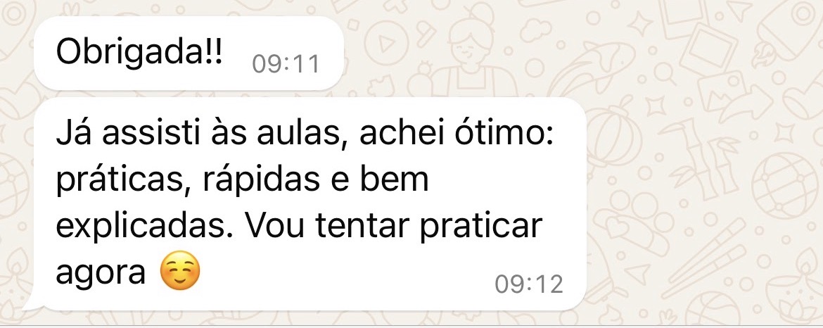 Depoimento real de aluna enviado no WhatsApp