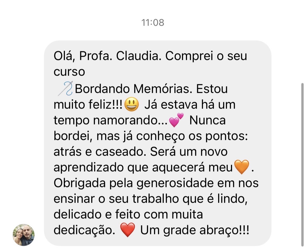 Depoimento real de aluna enviado no WhatsApp